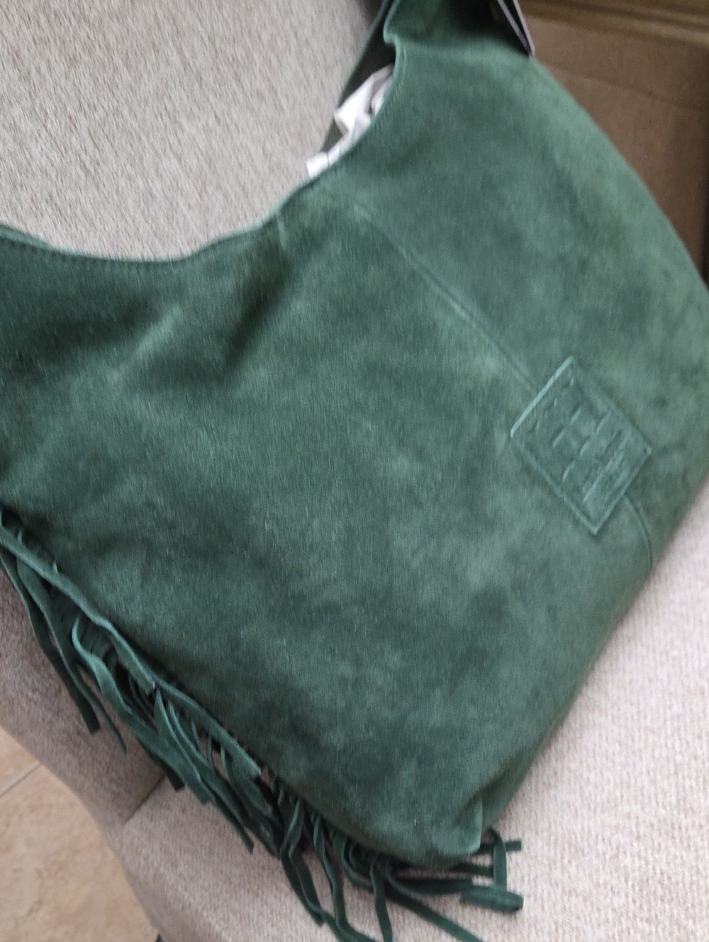 Haute Hippie Dark Green Suede Hobo Bag with Fringe NWT - Picture 12 of 17
